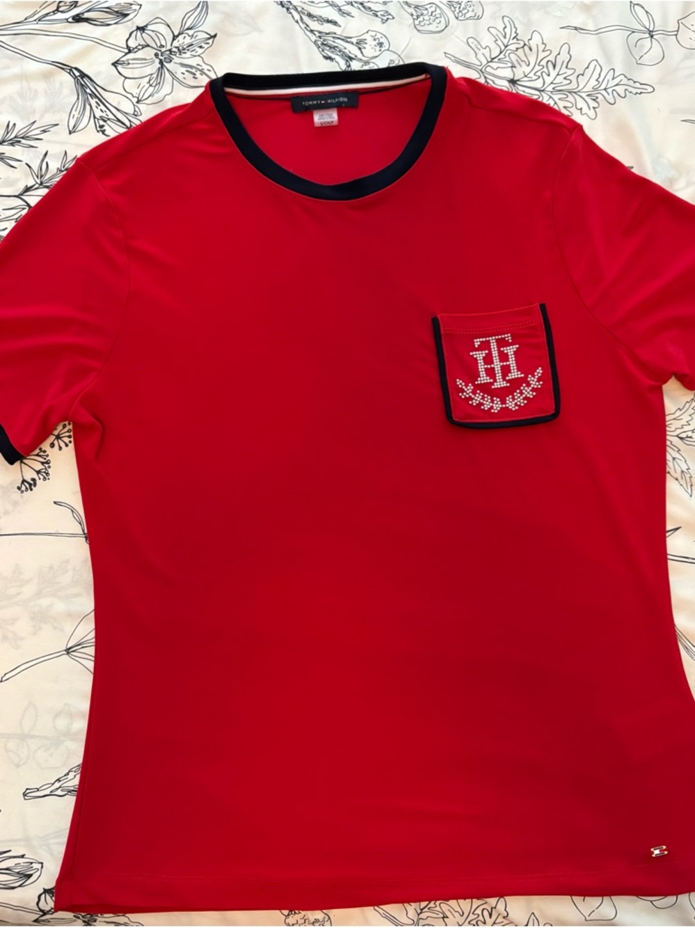 Tommy Hilfiger Red Short-Sleeve Pocket T-Shirt with Black Trim